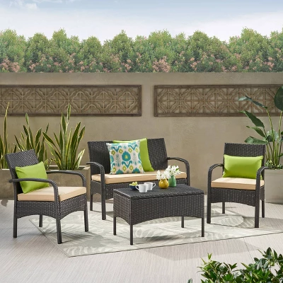 Cordoba 4pc Wicker Patio Chat Set With Cushions - Christopher Knight Home 8 Cordoba 4pc Wicker Patio Chat Set With Cushions - Christopher Knight Home - Image 6