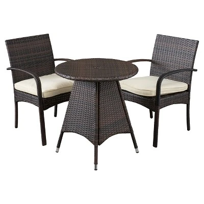 Peterson 3pc Wicker Patio Bistro Set With Cushions - Brown - Christopher Knight Home 3 Peterson 3pc Wicker Patio Bistro Set With Cushions - Brown - Christopher Knight Home