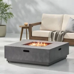 Wellington Outdoor 50000 BTU Square Fire Pit With Concrete Finish - Christopher Knight Home