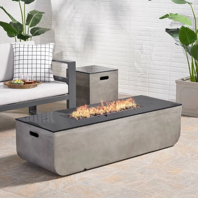 Adio Rectangular 56" Light Weight Concrete Gas Fire Pit With Tank Holder Light Gray - Christopher Knight Home 2 Adio Rectangular 56" Light Weight Concrete Gas Fire Pit With Tank Holder Light Gray - Christopher Knight Home