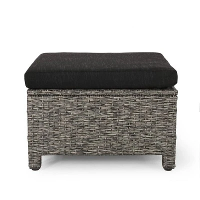 Puerta 2pk Outdoor Wicker Ottomans With Cushions - Black/Dark Gray - Christopher Knight Home 4 Puerta 2pk Outdoor Wicker Ottomans With Cushions - Black/Dark Gray - Christopher Knight Home - Image 2