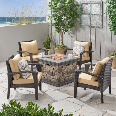 Kaula 5pc Faux Rattan Club Chair & Fire Pit Chat Set - Christopher Knight Home 9 Kaula 5pc Faux Rattan Club Chair & Fire Pit Chat Set - Christopher Knight Home - Image 7