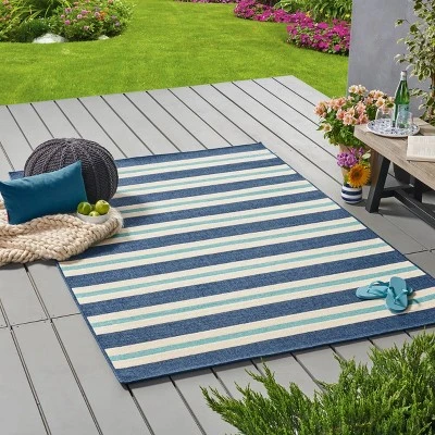 Ronan Geometric Outdoor Rug Blue/Ivory - Christopher Knight Home 4 Ronan Geometric Outdoor Rug Blue/Ivory - Christopher Knight Home - Image 2