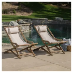 Nikki Set Of 2 Wood And Canvas Sling Chair - Beige - Christopher Knight Home -Outdoor Furniture Store GUEST eb99497d efaf 4bd6 aaf9 7d2b327851b8