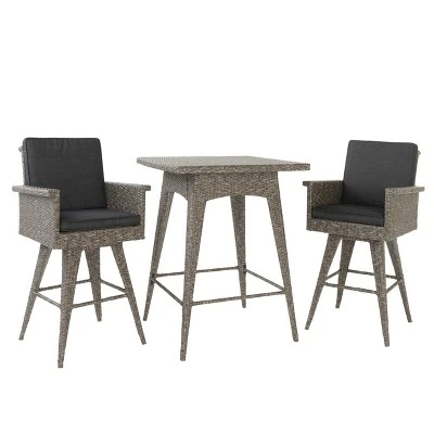 Puerta 3pc Square All-Weather Wicker Patio Dining Bar Set - Black - Christopher Knight Home 3 Puerta 3pc Square All-Weather Wicker Patio Dining Bar Set - Black - Christopher Knight Home
