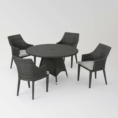 Hillhurst 5pc Wicker Round Dining Set Gray - Christopher Knight Home 3 Hillhurst 5pc Wicker Round Dining Set Gray - Christopher Knight Home
