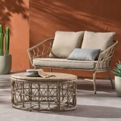 2pc Bruce Outdoor Wicker Loveseat & Coffee Table Light Brown/Beige - Christopher Knight Home -Outdoor Furniture Store GUEST ee5e8da0 5aa4 46f3 a32d 6996ecd9b375