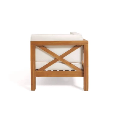 2pc Brava Outdoor Acacia Wood Right Arm Loveseat & Coffee Table With Cushion Teak/Beige - Christopher Knight Home 7 2pc Brava Outdoor Acacia Wood Right Arm Loveseat & Coffee Table With Cushion Teak/Beige - Christopher Knight Home - Image 5