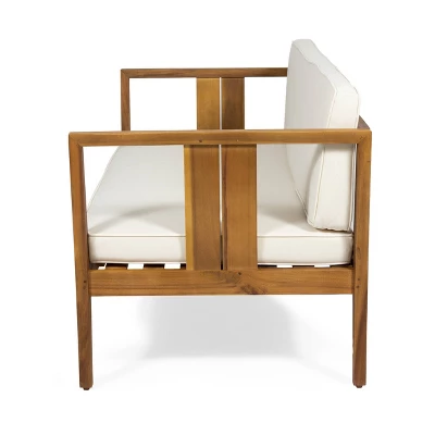 Nicholson Outdoor 4 Seater Acacia Wood Chat Set - Teak/Beige - Christopher Knight Home 9 Nicholson Outdoor 4 Seater Acacia Wood Chat Set - Teak/Beige - Christopher Knight Home - Image 7