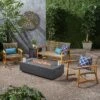 Augusta 5pc Wood & Wicker Chat Set With Fire Pit - Natural/Gray/Dark Gray - Christopher Knight Home -Outdoor Furniture Store GUEST f0e73612 2a26 42fd 868d 3e66f80eb763