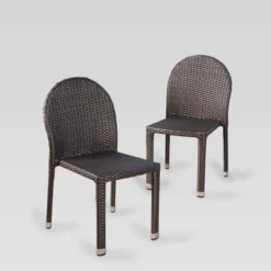 Aurora 2pk Wicker Stacking Chairs - Brown - Christopher Knight Home