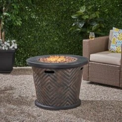 Meyer Outdoor Circular Lightweight Concrete Fire Pit - Brown - Christopher Knight Home