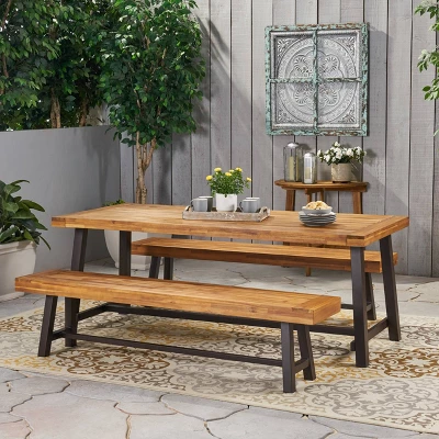 Carlisle 3pc Acacia Wood Picnic Dining Set - Christopher Knight Home 9 Carlisle 3pc Acacia Wood Picnic Dining Set - Christopher Knight Home - Image 7