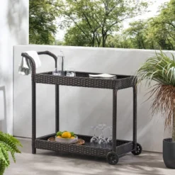 Savona Wicker Outdoor Serving Cart - Brown - Christopher Knight Home -Outdoor Furniture Store GUEST f604d357 716c 431e a7cf 70c46b895069