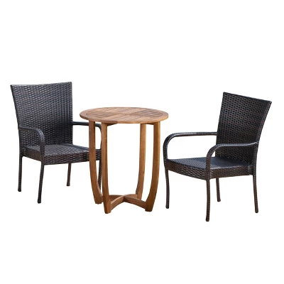 Camden 3pc Acacia & Wicker Bistro Set - Brown - Christopher Knight Home 3 Camden 3pc Acacia & Wicker Bistro Set - Brown - Christopher Knight Home