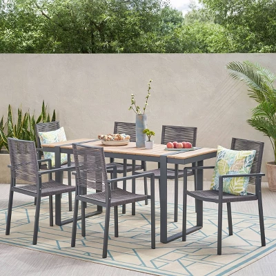 Harding 7pc Outdoor Aluminum Dining Set - Natural/Gray/Dark Gray - Christopher Knight Home 3 Harding 7pc Outdoor Aluminum Dining Set - Natural/Gray/Dark Gray - Christopher Knight Home