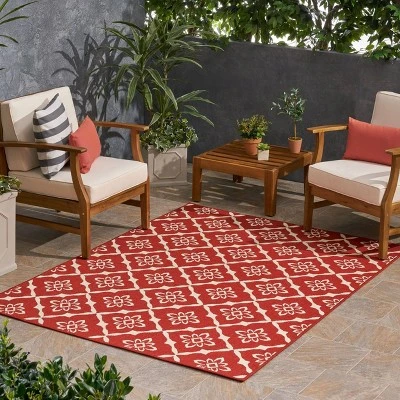Tallevast Trellis Outdoor Rug Red/Ivory - Christopher Knight Home 4 Tallevast Trellis Outdoor Rug Red/Ivory - Christopher Knight Home - Image 2
