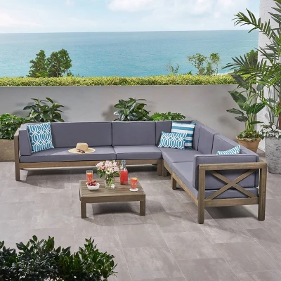 Brava 6pc Acacia Wood Sectional Patio Seating Set - Christopher Knight Home 12 Brava 6pc Acacia Wood Sectional Patio Seating Set - Christopher Knight Home - Image 10