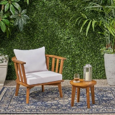 Chilian 2pc Acacia Wood Chair And Table Set - Teak/White - Christopher Knight Home 3 Chilian 2pc Acacia Wood Chair And Table Set - Teak/White - Christopher Knight Home