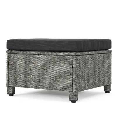 Puerta 2pk Outdoor Wicker Ottomans With Cushions - Black/Dark Gray - Christopher Knight Home 7 Puerta 2pk Outdoor Wicker Ottomans With Cushions - Black/Dark Gray - Christopher Knight Home - Image 5