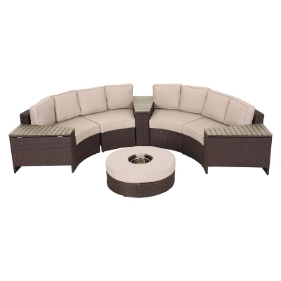 Madras Tortuga 8pc Wicker 1/2 Round Seating Set With Ice Bucket Ottoman - Brown/Beige - Christopher Knight Home 3 Madras Tortuga 8pc Wicker 1/2 Round Seating Set With Ice Bucket Ottoman - Brown/Beige - Christopher Knight Home