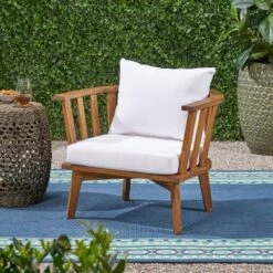 Solano Acacia Wood Club Chair Teak/ White - Christopher Knight Home
