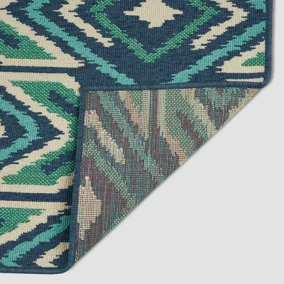 Myrtle Geometric Outdoor Rug Navy/Green - Christopher Knight Home 5 Myrtle Geometric Outdoor Rug Navy/Green - Christopher Knight Home - Image 3