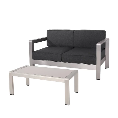 Aviara 2pc Aluminum Patio Loveseat & Coffee Table Set - Gray - Christopher Knight Home 3 Aviara 2pc Aluminum Patio Loveseat & Coffee Table Set - Gray - Christopher Knight Home