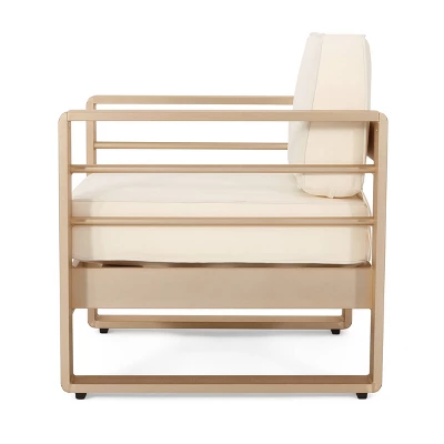 Maya Bay 2pc Patio Aluminum Club Chairs - Gold/White - Christopher Knight Home 4 Maya Bay 2pc Patio Aluminum Club Chairs - Gold/White - Christopher Knight Home - Image 2